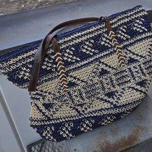 Lucky Brand Purse Woven Paper‎ Top Handle Tote Hobo Bohemian Bag Multicolored